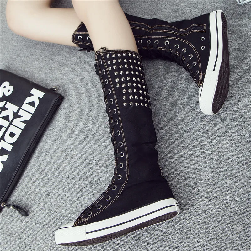 2019 Сезон весна осень Женская танцевальная обувь с высоким голенищем С заклепками