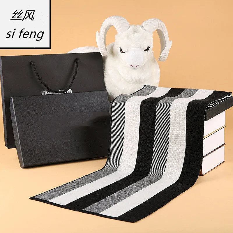 

Wool Scarf, Men’s Gift, Striped Warm Scarf, Wool Knitted Scarf, Long Style