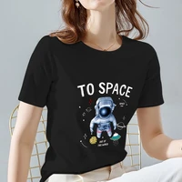 women clothing tshirt casual fashion self cultivation cartoon little astronaut print pattern all match o neck basic commuter top