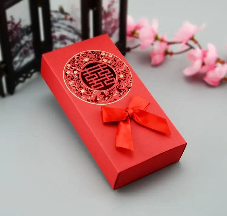 100 шт. в китайском азиатском стиле красная коробка с двойным счастье для свадьбы