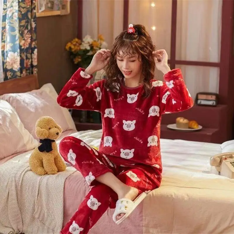 Женская пижама Новинка 2020 Осень Зима Теплый Женский пижамный комплект толстый