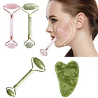 Инструменты для массажа лица гуаша из натурального нефрита, роликовый массажер для красоты лица, глаз, шеи, массажер от морщин для лица