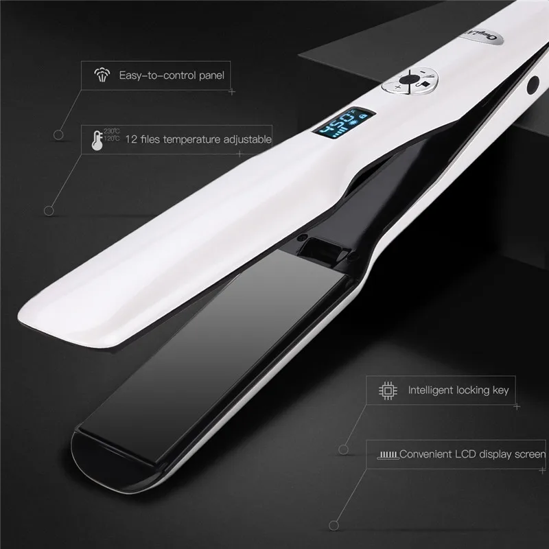 

3D Rotating Hair Straightener Box Packaging Professional Hair Styling Iron Fast Heating Flat Iron Wide Heating Plate LCD Screen
