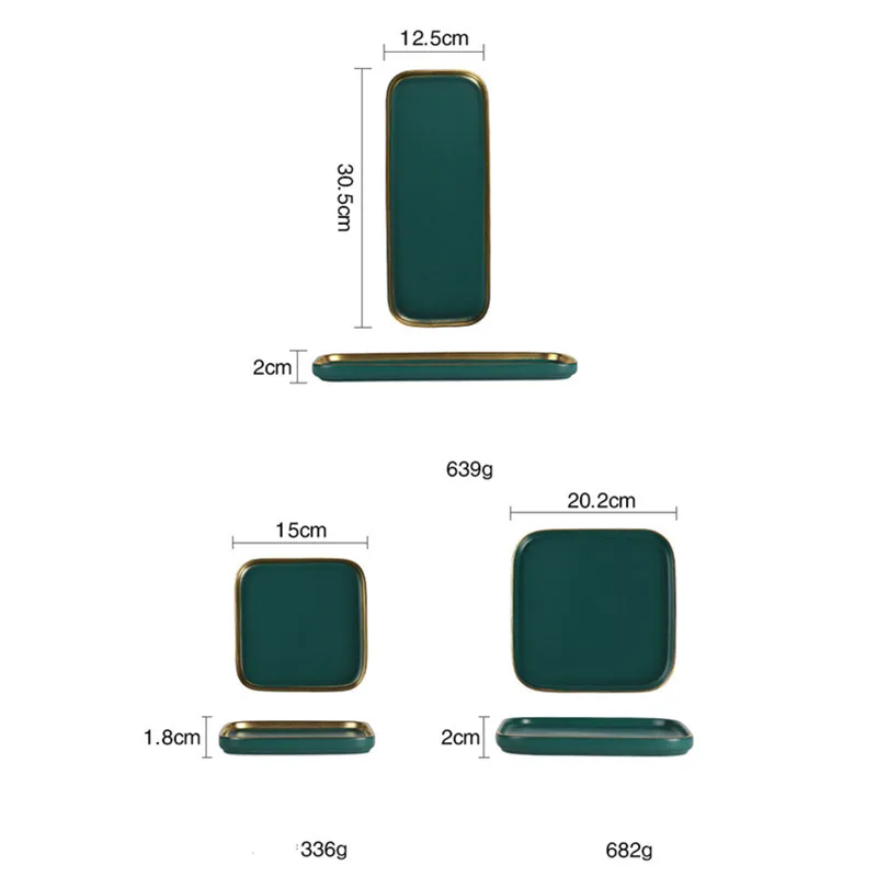 Прямоугольная керамическая тарелка с золотым краем прямоугольная фарфоровая