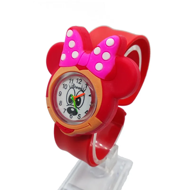 High Quality Children Watch for Girls Baby Gift 3D Minnie Turtle Pat Flap Wrist Watch Child Sports Students Clock Kids Watches - Цвет: Красный