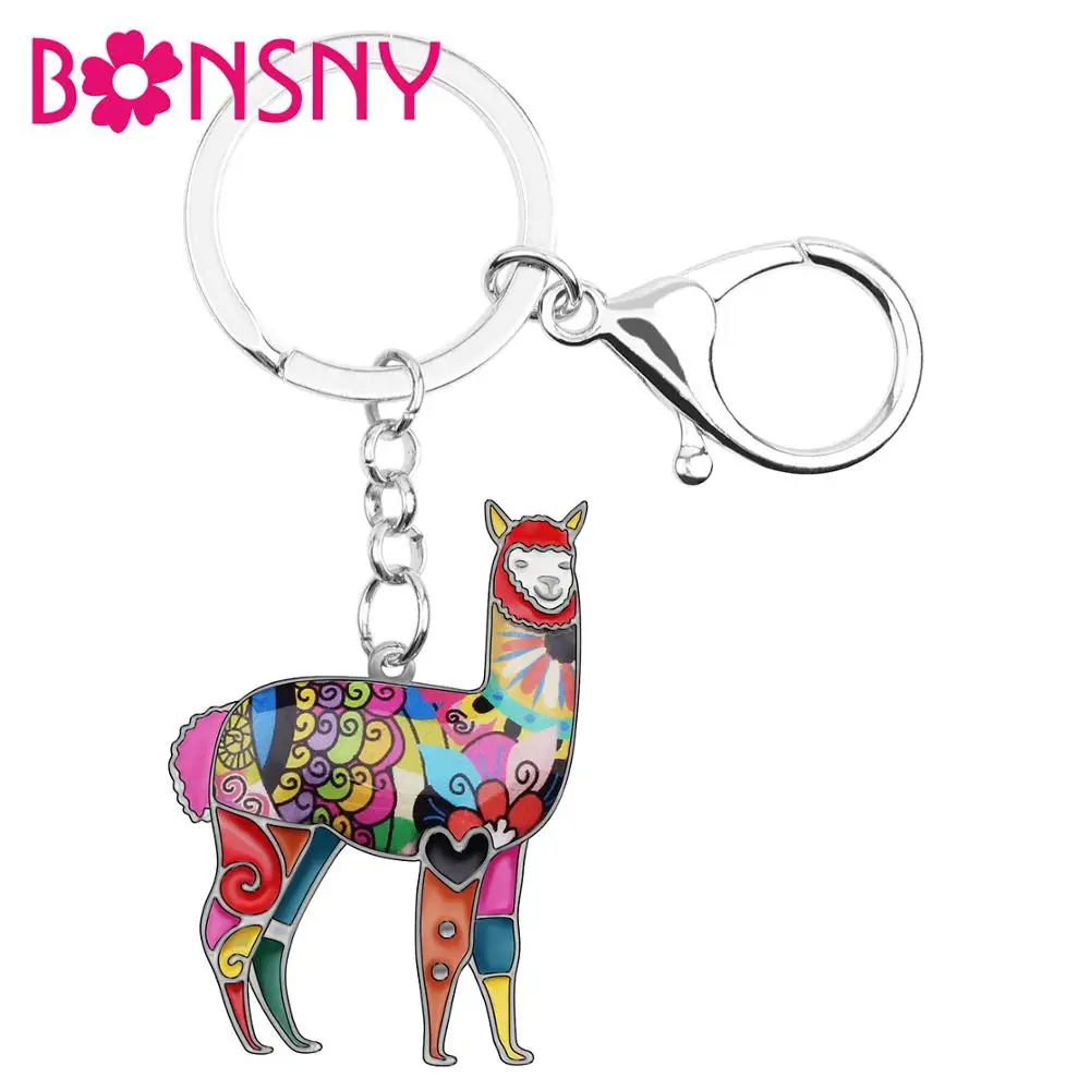 

Bonsny Enamel Alloy South American Floral Alpaca Goat Key Chains For Women bag Charms Keyring keychains Fashion Jewelry Sheep