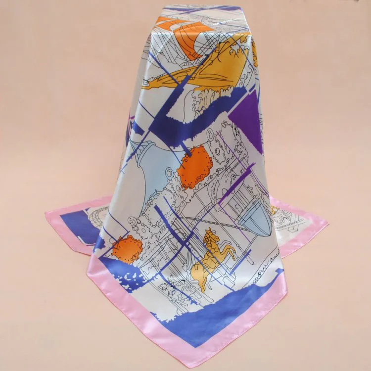 Весенняя двухцветная шелковая сатиновая квадратная лента для волос хиджаб