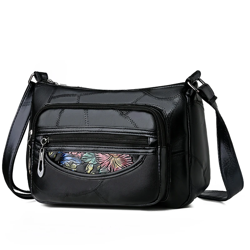 Женская сумка через плечо из овечьей кожи вместительная мягкая с принтом и