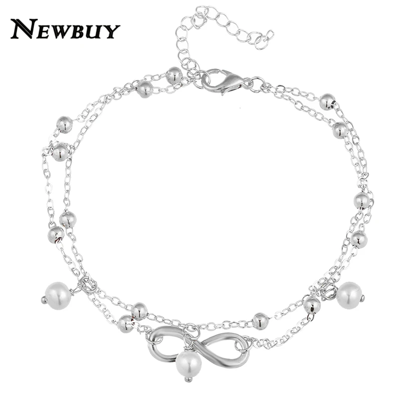 

Fashion Double Infinite Simulated Pearl Pendant Anklet Foot Chain Summer Bracelet Charm 2 Color Anklets Foot Jewelry