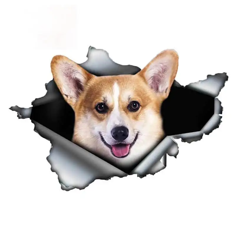 

Funny Corgi Car Sticker Torn Decal Reflective Sticker Pet Dog Decals Car Decoration Cover Scratch Waterproof Apply To Car