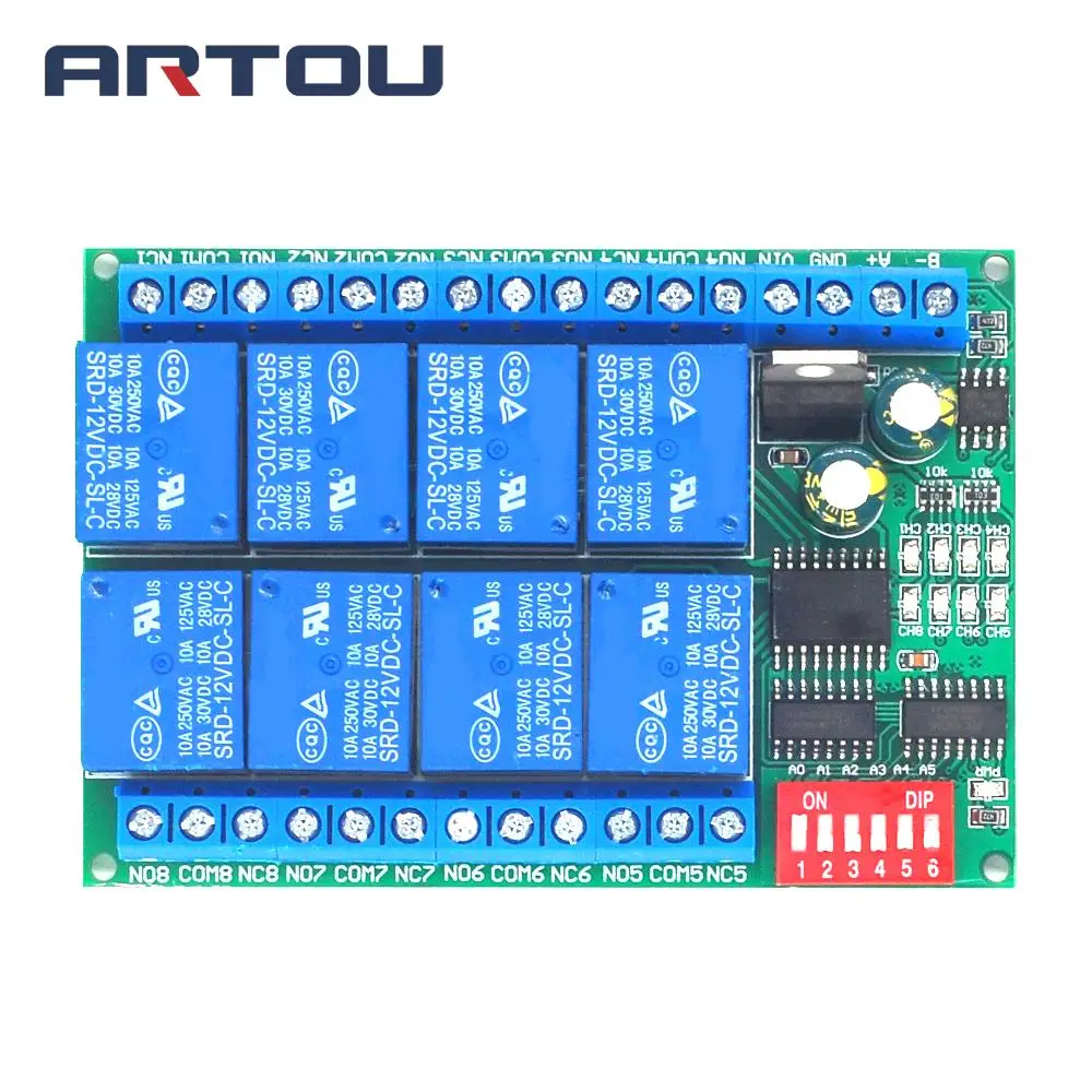 12 В 8 канальное реле RS485 протоколы Modbus RTU последовательный пульт дистанционного