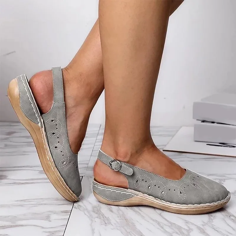 

Women's Summer Sandals Buckle Flat Shoes Ladies Solid Sewing Hollow Out Platform Female Casual Comfortable Woman Shoes