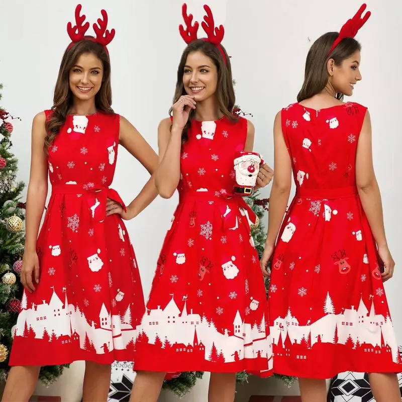 Женское винтажное рождественское платье Санта Клауса размера плюс ретро с