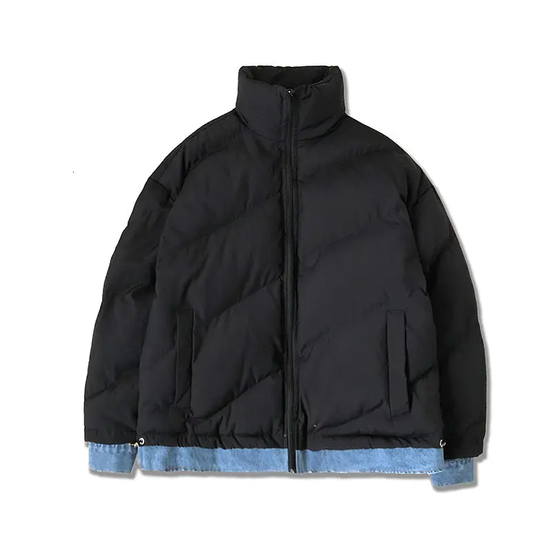 

Winter Thick Jacket Men's Warm Fashion Solid Color Fake Two-piece Short Coat Streetwear Loose Cotton Parka Clothes