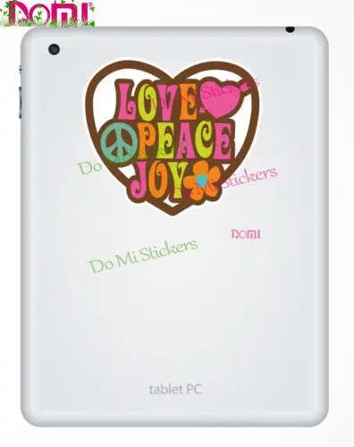 Виниловая наклейка Love Peace Joy для ноутбука цветок хиппи дома на колесах