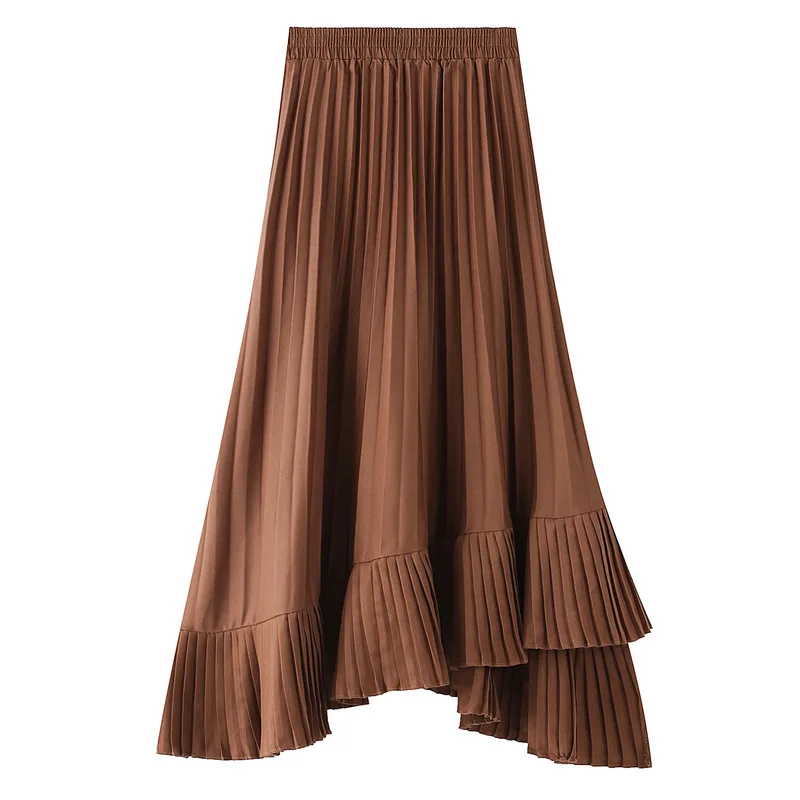 Длинная Плиссированная юбка асимметричного покроя однотонная трапециевидная до