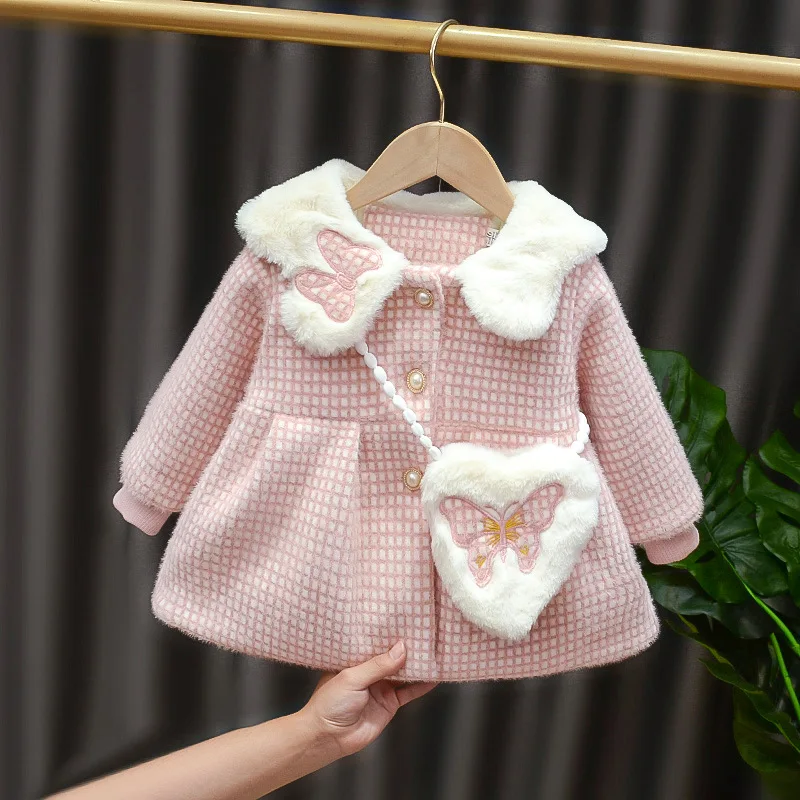 

Girls Jackets 2022 New Winter Coat Foreign Style Children's Padded Coats Winter Plus Velvet Padded Clothes Fur Collar Clothing
