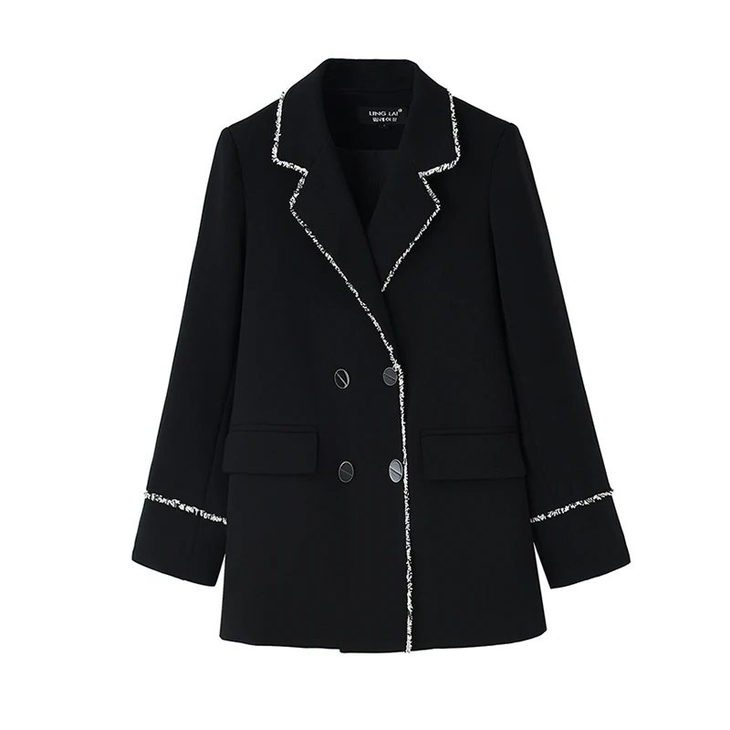 

Новинка весна-осень 2022, черный женский костюм, Блейзер, женская одежда, пальто, Женский Повседневный двубортный пиджак в сеточку с длинными ...