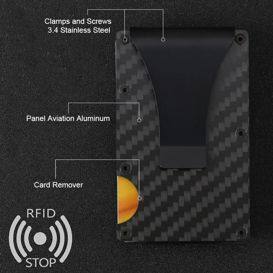 

Carbon Fiber Rfid Men Metal Wallets Slim Small Thin Mini Trifold Wallet Black Smart Male Card Purse Money Bag Vallet