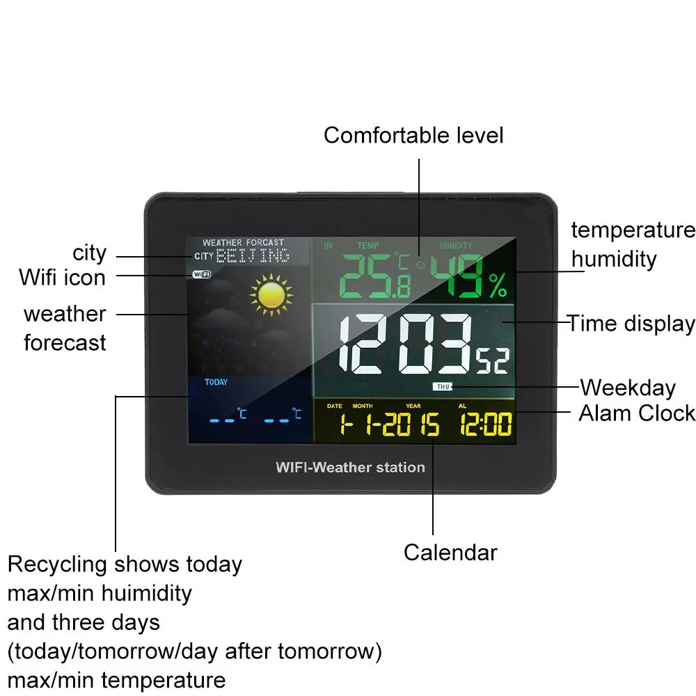 Weather Station Wireless Indoor Outdoor Wifi Snooze Alarm Clock Temperature Humidity Barometer with Sensor Home | Инструменты