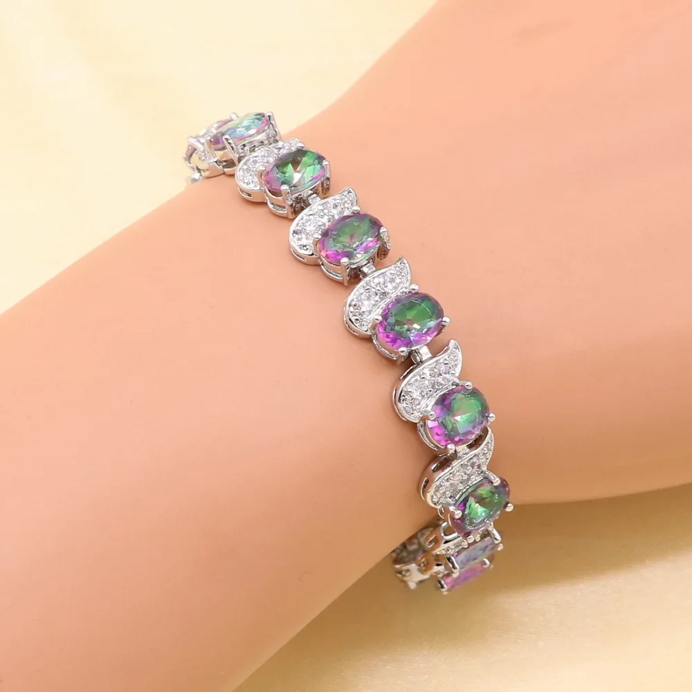 Разноцветные серебряные серьги 925 пробы с браслетом цепочка кулон кольцо подарок