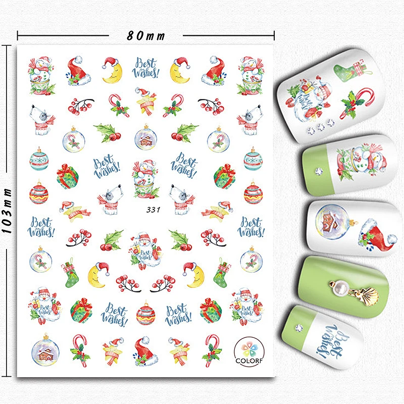 

10PCS Christmas Santa Claus Christmas Tree Snowman Penguin Halloween Skull Pumpkin Head Pattern Nail Sticker Nail Slider