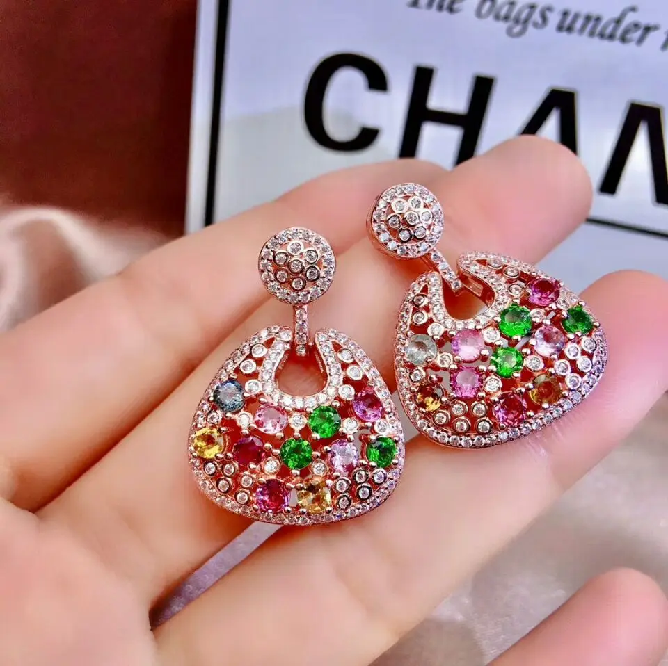 MeiBaPJ натуральные бразильские разноцветные турмалиновые серьги капли настоящие