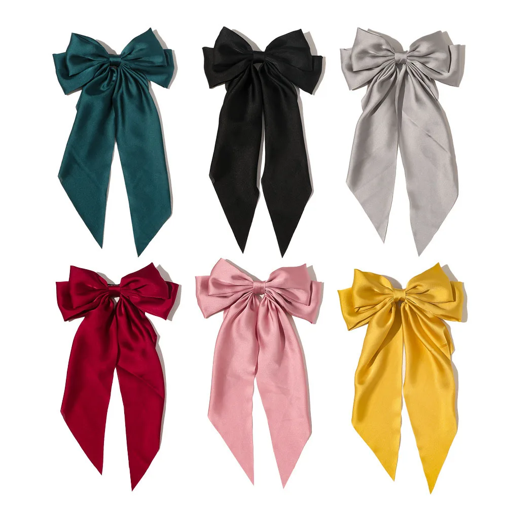 

2021 Bowknot Streamer Hairpin Woman Girls Satin Ribbon Barrette Bow Back Head Spring Clip Headwear Hair Accessories