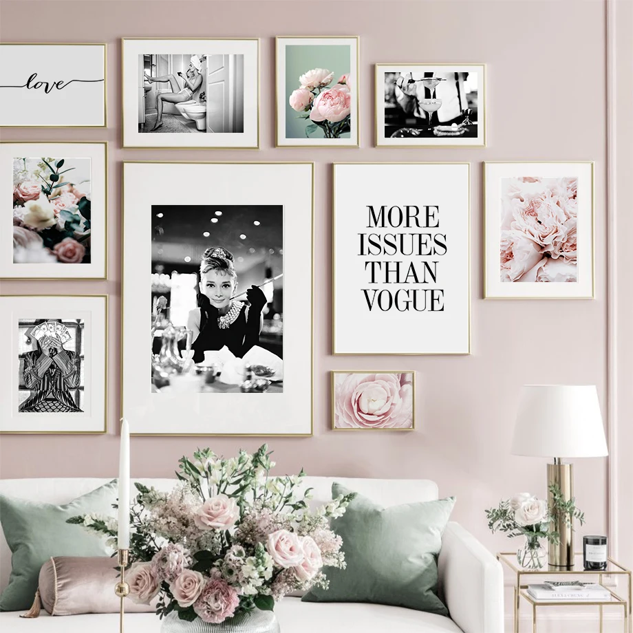 

Fashion Sexy Woman Peony Flowers Quotes Wall Art Canvas Painting Nordic Posters And Prints Wall Pictures For Living Room Decor