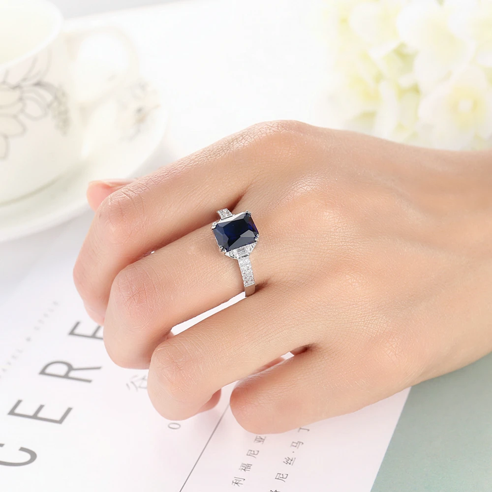 Роскошные блестящие Королевский синий цвет большой циркон кольцо для женщин