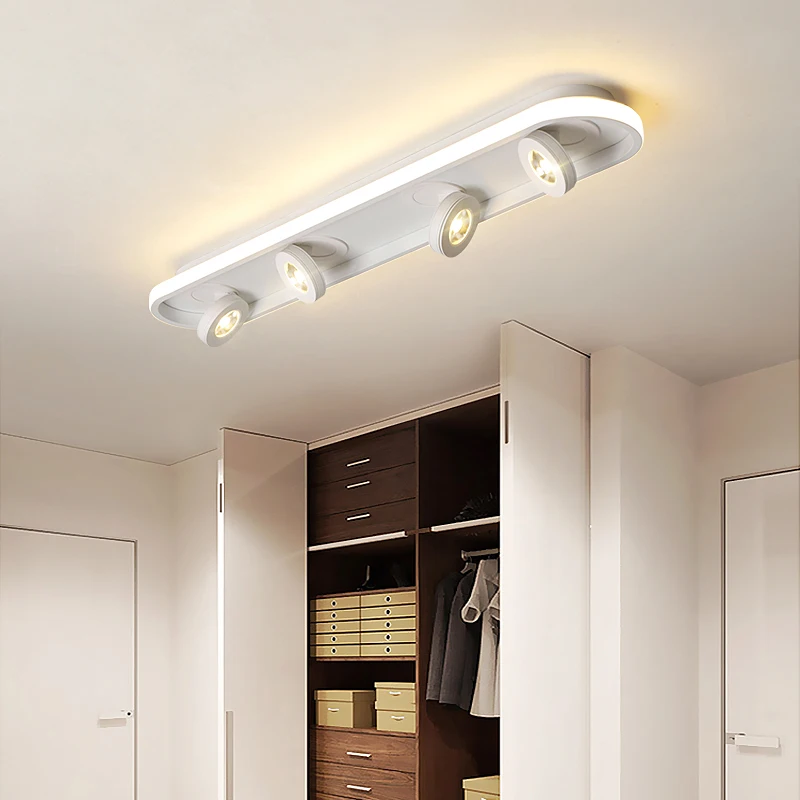 Luces LED modernas para pasillo lámpara de techo, foco giratorio regulable para vestidor, guardarropa, pasillo, larga luz de techo negra