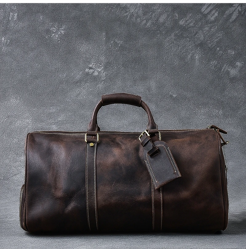 Мужская Дорожная сумка из натуральной кожи вещевой мешок воловьей Крейзи Хорс