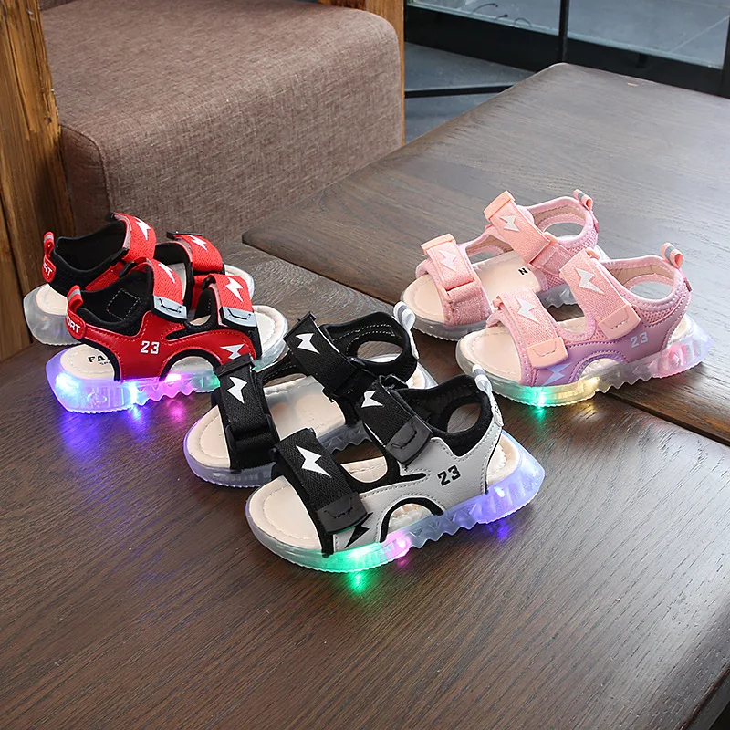 Kids Led Sandals Light up Children Summer Shoes Baby Girls Casual Boys Glowing Flat Beach Leather Sandal | Детская одежда и обувь