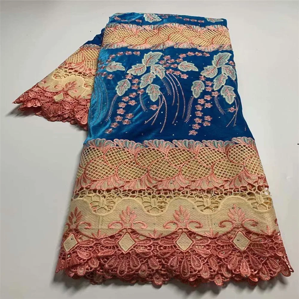 

African Velvet Lace Fabric 2021 High Quality Lace Latest French Tulle Cord Lace Fabric With Stones For Wedding 5 Yards df82-4