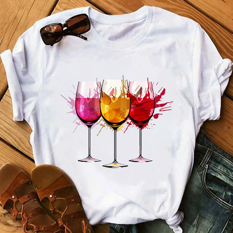 

ZOGANKIN Black T Shirt Wine Glass Printed Women Fashion Tshirt Female Camiseta Mujer Short Sleeve Tshirt Lady Yong Girl Tops Tee