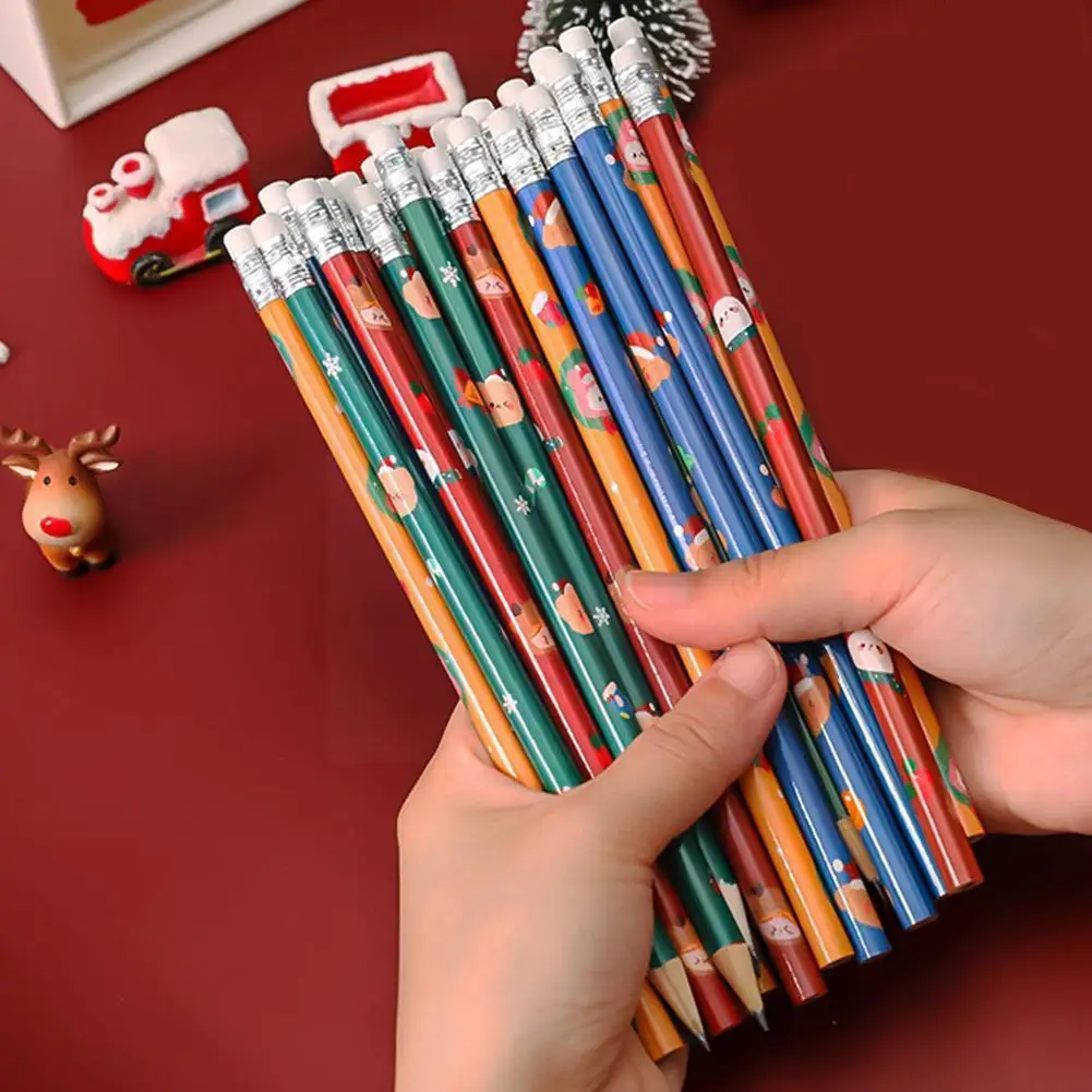 

6pcs/box Christmas Pencils Hb Student Writing Drawing With Set Supplies Stationery Pencil School Sketch Rubber Pen Wooden W7t9