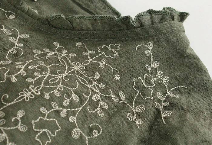 

TEELYNN 2020 lantern long lseeve white cotton linen Floral Embroidery women blouses ruffles oversize loose causal pullover tops