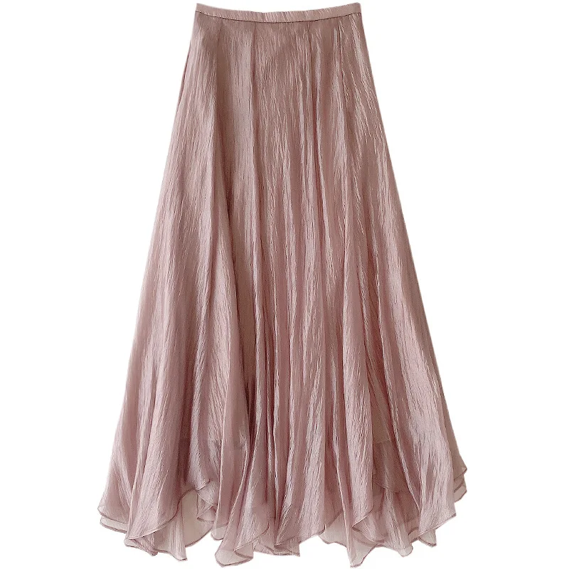 

Stretch Waist Irregular Big Swing Skirt 2021 Spring New Fresh Aesthetic Jupe Solid Color Sweet All-match Women Skirts