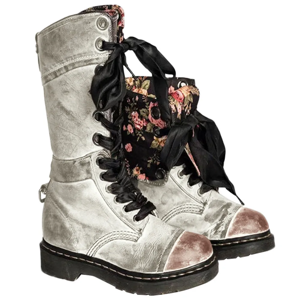 2019 boots women Retro Shoes Leather Middle Boot Non-Slip Round Toe Lace-Up Boots zapatos de mujer ботинки женские#C20 | Обувь