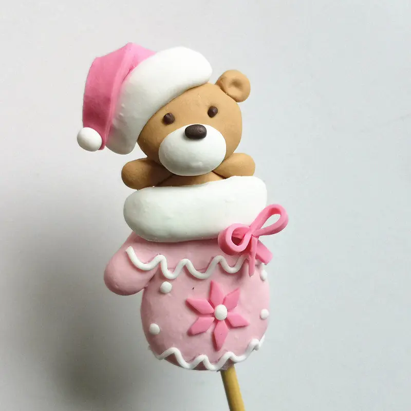 Glove bear Санта-Клаус, лось, снеговик, рождественские топперы для торта, дерево, олень, обувь, украшения на год, вечерние принадлежности для выпечки, подарки для детей - Цвет: Glove bear