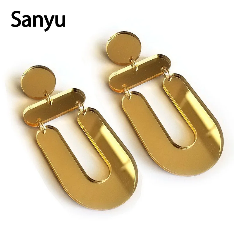 Новые акриловые U образные серьги с золотой зеркальной поверхностью простые