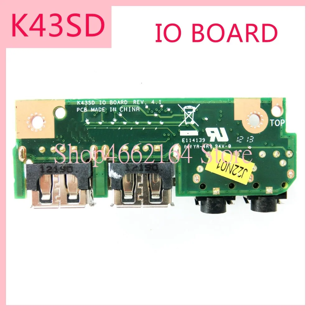 

K43SD for ASUS K43 K43SV K43SD A43S X43S K43S K43SJ P43SJ K43E Laptop Audio USB 2.0 IO Board Interface Board JACK Board