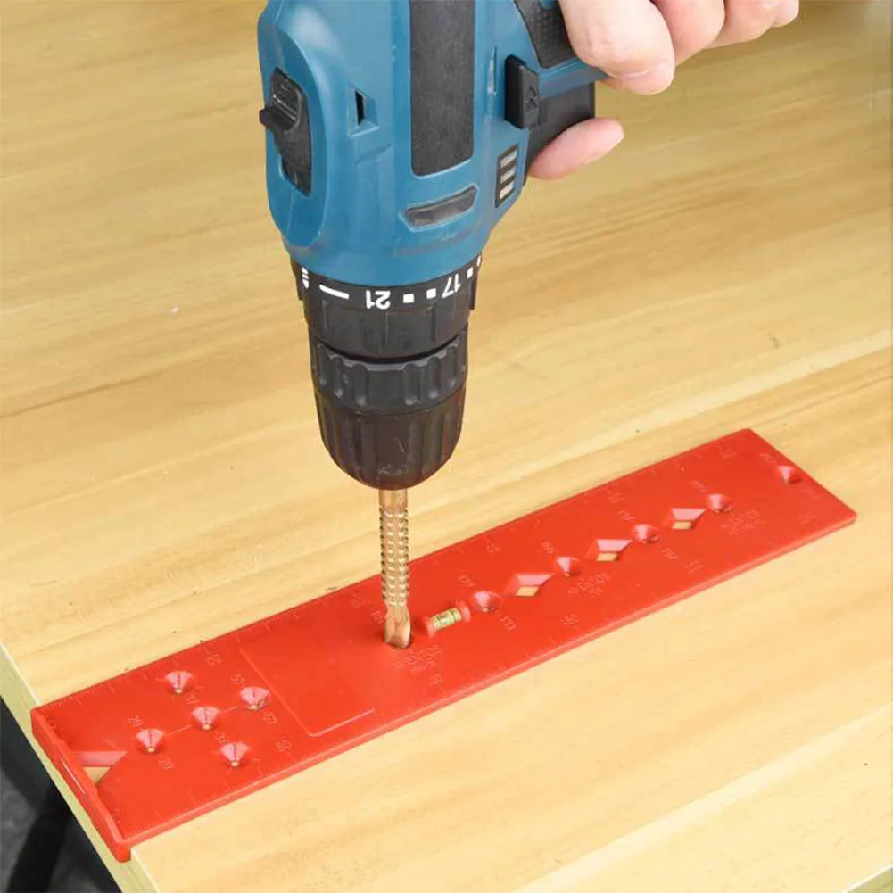

Woodworking Drill Punch Locator Jig Guide Plastic Bubble Level Ruler Locator Hole Punch for Woodworking Pillars Construction