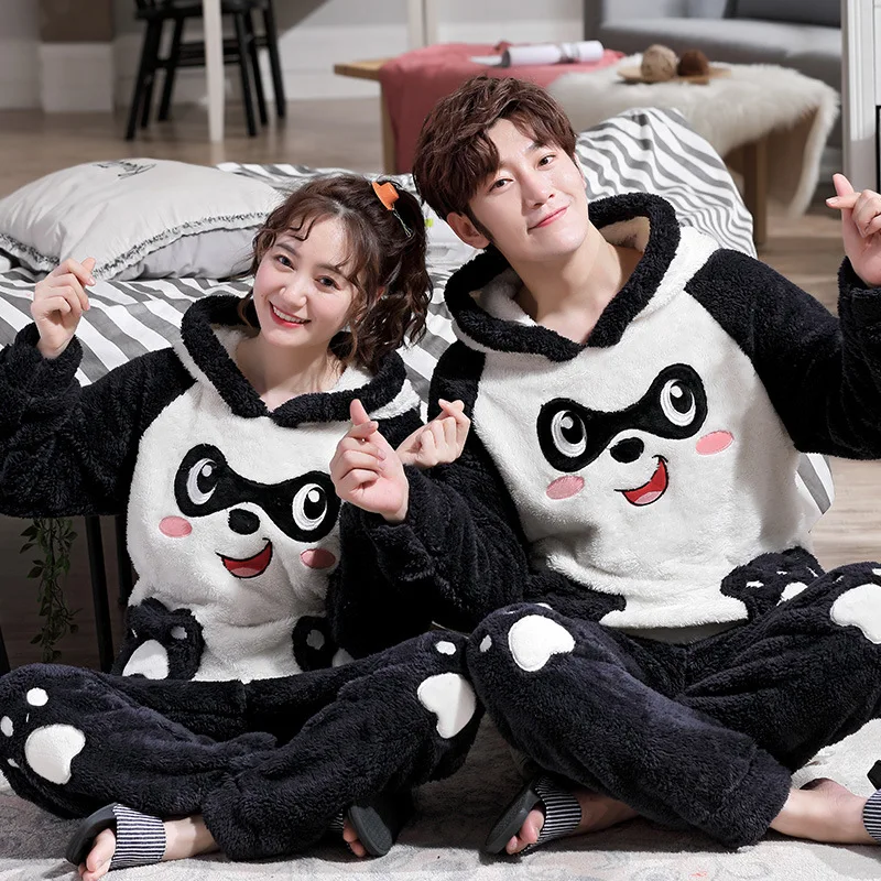 2019 зимние парные мужские и женские пижамные комплекты коралловый бархат плюс