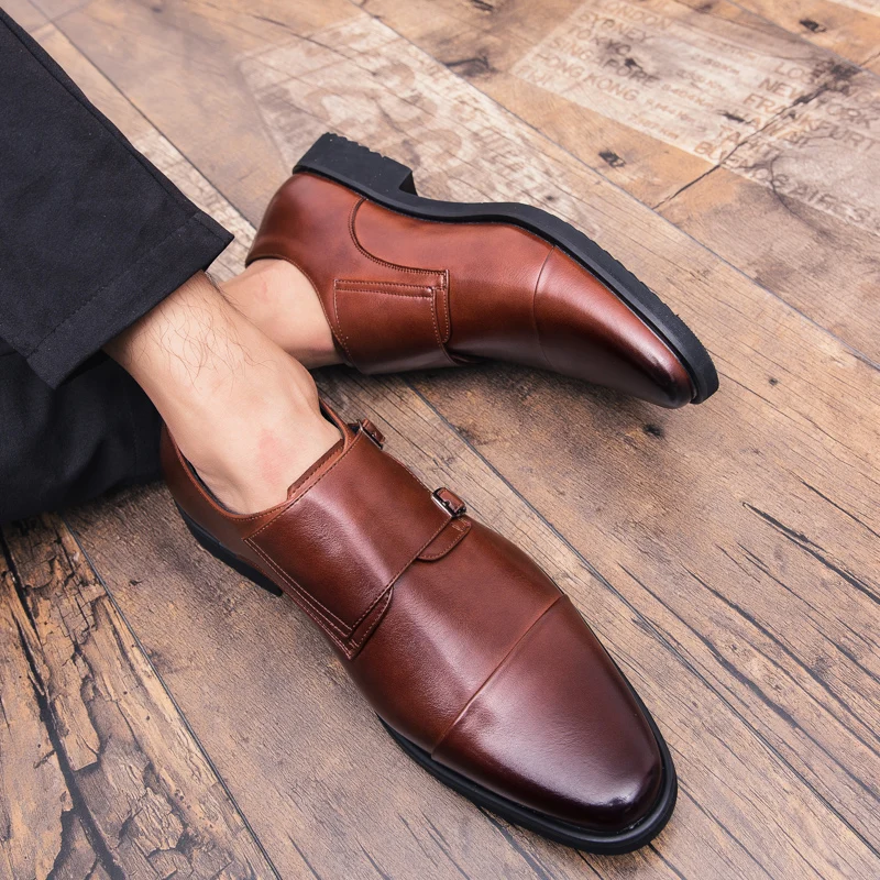 

Large size 38-48 New British Men's Slip On Leather Business Pointed Toe Men Dress Shoes outdoor Wedding Oxfords Formal Shoes
