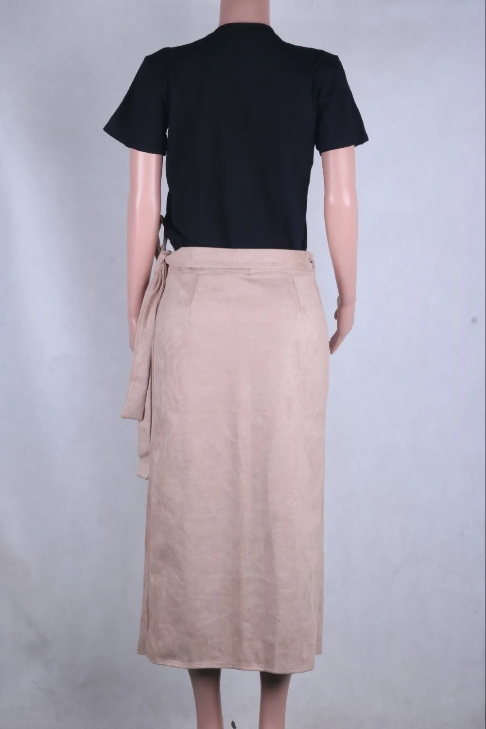 Sexy Elegant Split Hem Skirt Women Office Ladies Mid-culf Suede Long Skirt Women Autumn Winter Lace Up Bandage Skirts Khaki