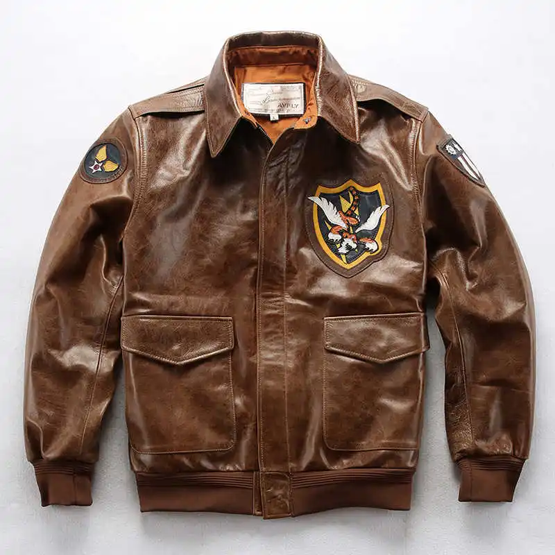 

Мужская летная кожаная куртка, армейская куртка пилота ВВС США с пятнами, пальто из натуральной коровьей кожи, мужская куртка-бомбер для муж...