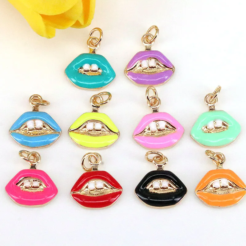

10 шт., милые ювелирные аксессуары, оптовая продажа, модные сексуальные эмалированные красочные ожерелья с подвесками в виде губ
