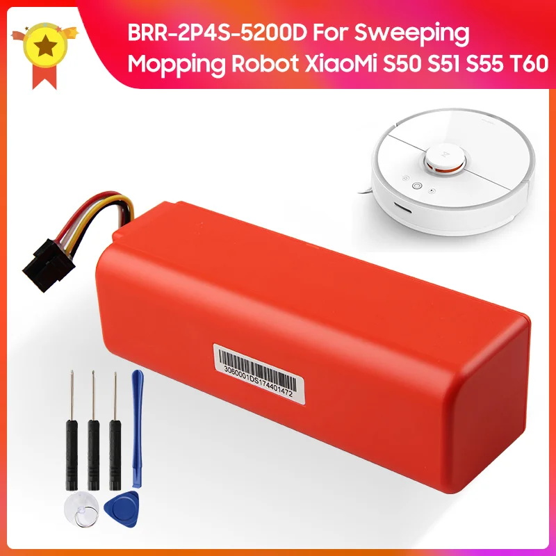 100% Original Battery BRR-2P4S-5200D for XIAOMI Roborock S50 S51 S55 T60 Sweeping Mopping Robot Vacuum Cleaner 5200mAh