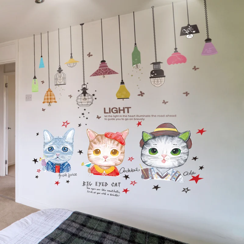 [SHIJUEHEZI] Мультяшные кошки наклейки с животными на стену виниловые DIY лампочки